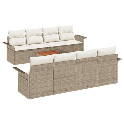 Set Divano da Giardino con cuscino 9 pcs Beige polyrattan | homemem39