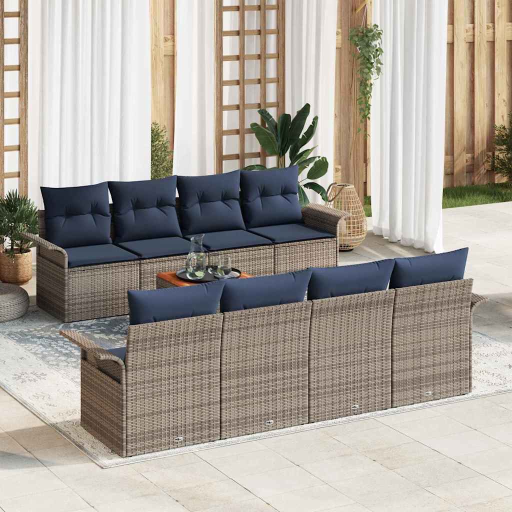 Set Divano da Giardino con cuscino 9 pcs Grigio polyrattan | homemem39