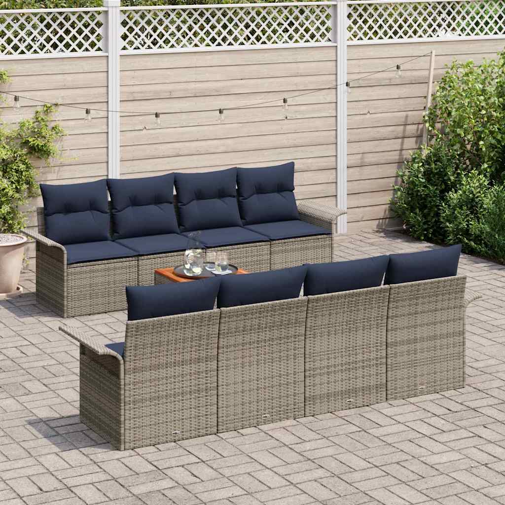 Set Divano da Giardino con cuscino 9 pcs Grigio polyrattan | homemem39