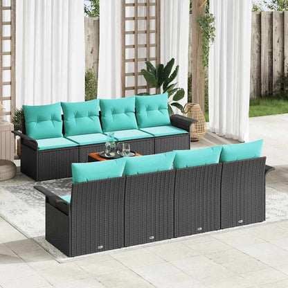 Set Divano da Giardino con cuscino 9 pcs Nero polyrattan | homemem39