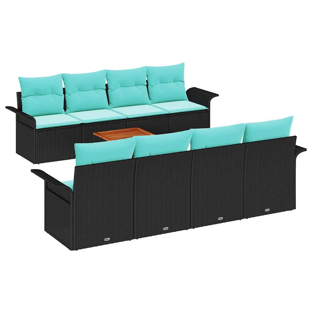 Set Divano da Giardino con cuscino 9 pcs Nero polyrattan | homemem39
