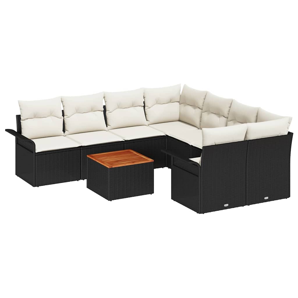 Set Divano da Giardino con cuscino 9 pcs Nero polyrattan | homemem39