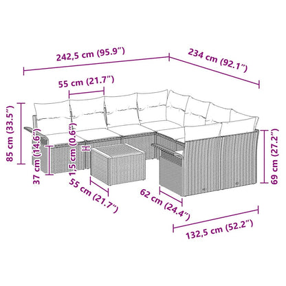 Set Divano da Giardino con cuscino 9 pcs Nero polyrattan | homemem39