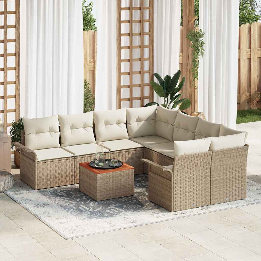 Set Divano da Giardino con cuscino 9 pcs Beige polyrattan | homemem39