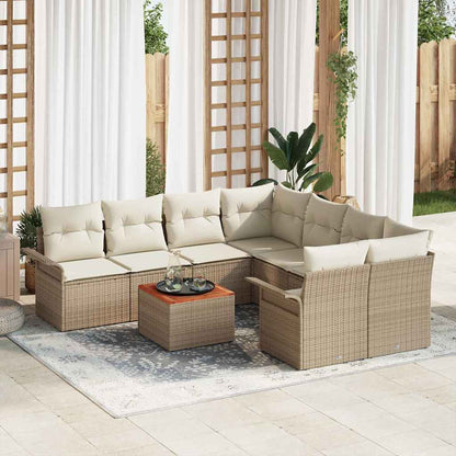 Set Divano da Giardino con cuscino 9 pcs Beige polyrattan | homemem39