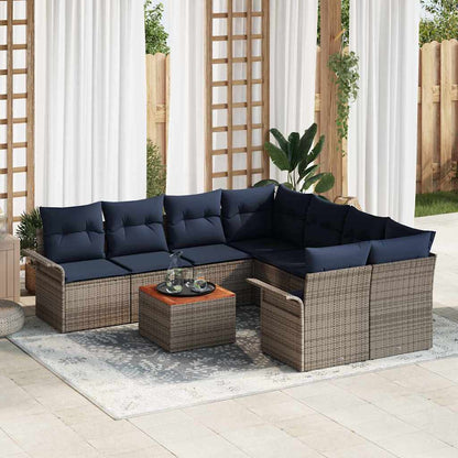 Set Divano da Giardino con cuscino 9 pcs Grigio polyrattan | homemem39