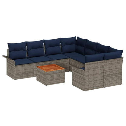 Set Divano da Giardino con cuscino 9 pcs Grigio polyrattan | homemem39