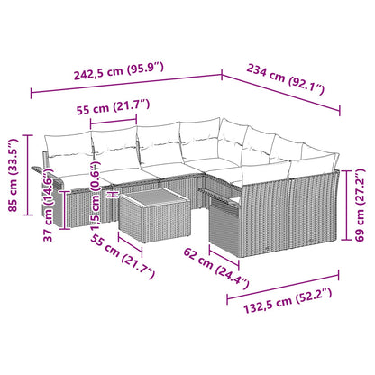 Set Divano da Giardino con cuscino 9 pcs Nero polyrattan | homemem39