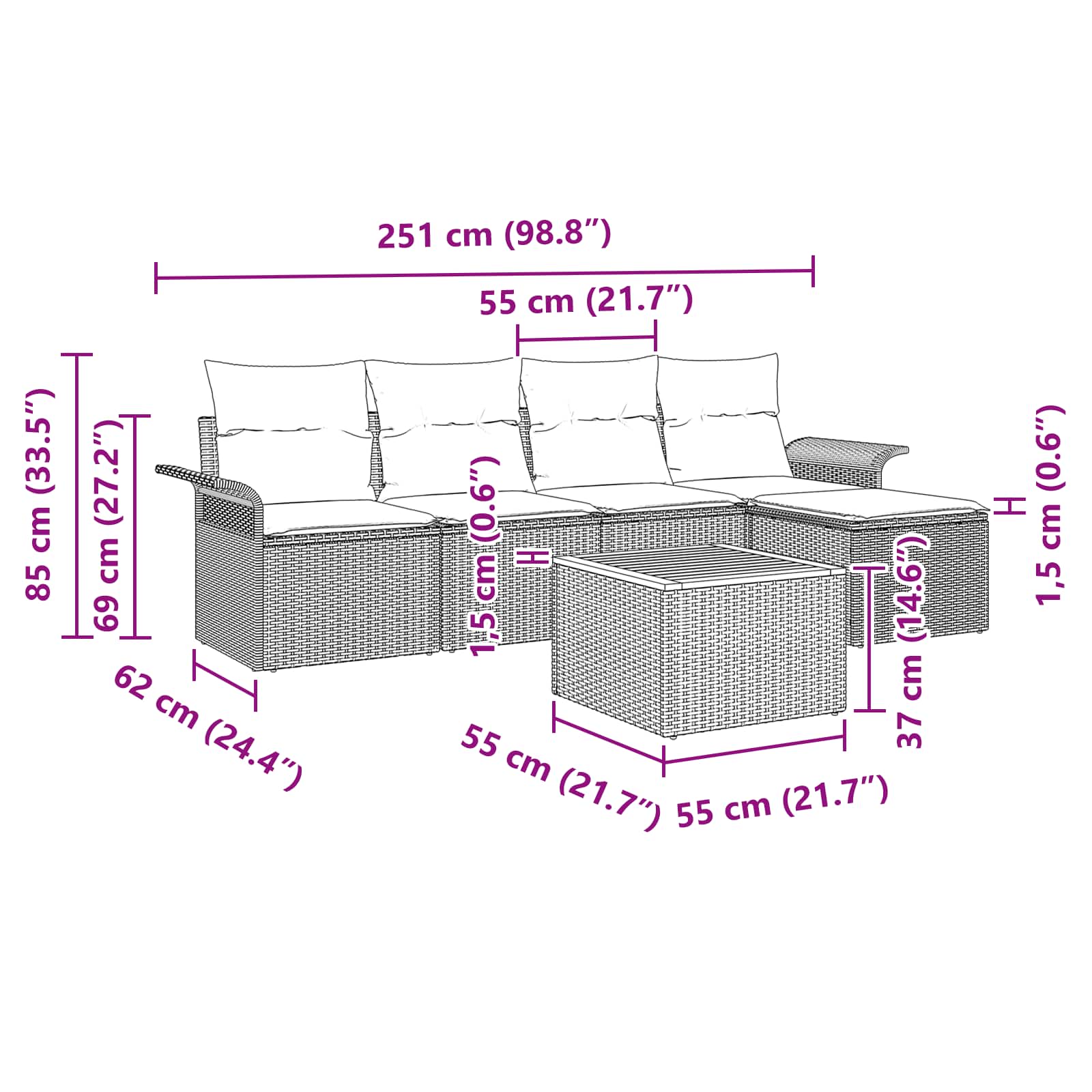Set Divano da Giardino con cuscino 6 pcs Grigio polyrattan | homemem39