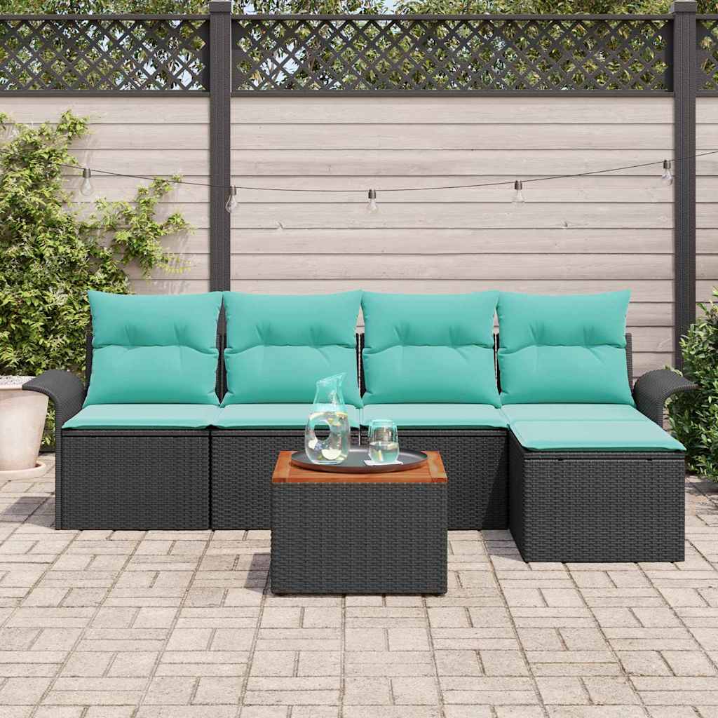 Set Divano da Giardino con cuscino 6 pcs Nero polyrattan