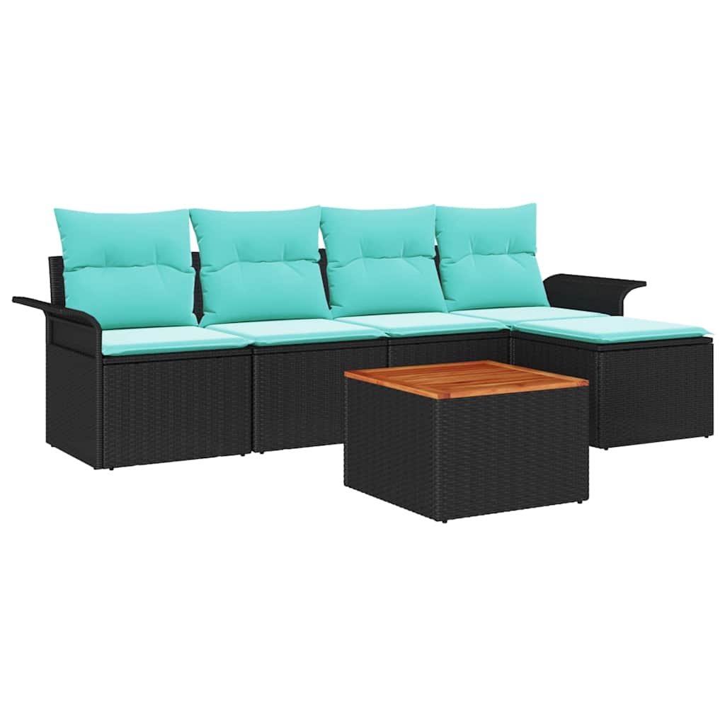 Set Divano da Giardino con cuscino 6 pcs Nero polyrattan | homemem39