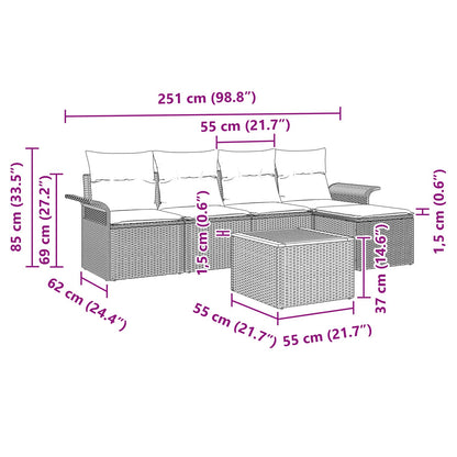 Set Divano da Giardino con cuscino 6 pcs Nero polyrattan | homemem39