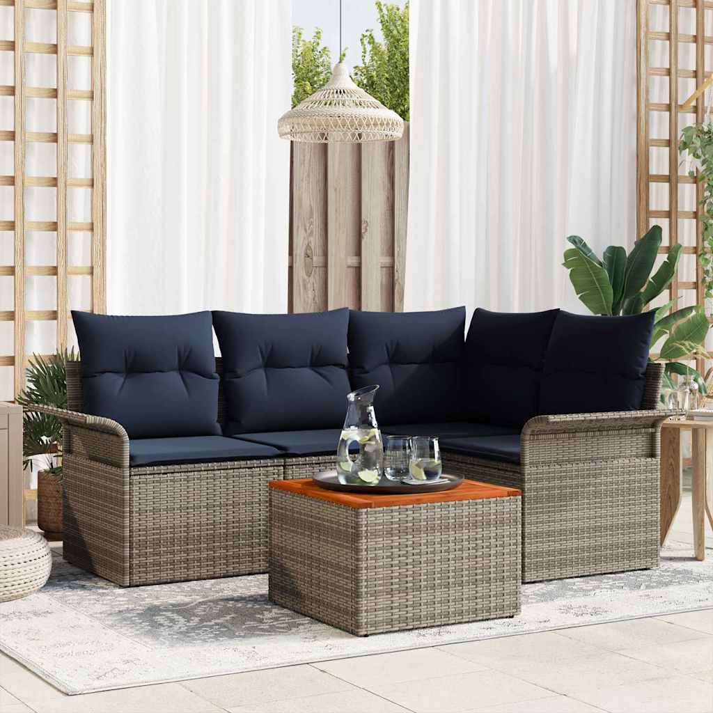 Set Divano da Giardino con cuscino 5 pcs Grigio polyrattan | homemem39