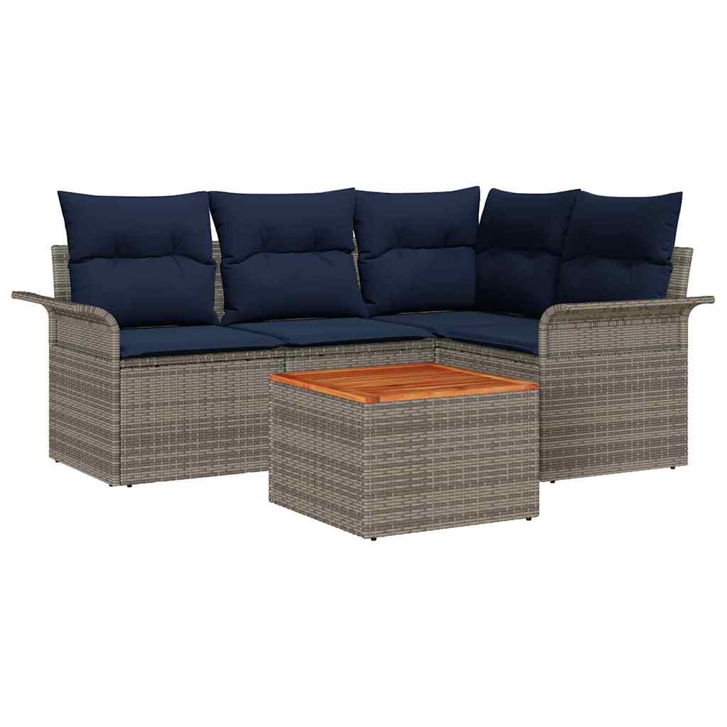 Set Divano da Giardino con cuscino 5 pcs Grigio polyrattan | homemem39