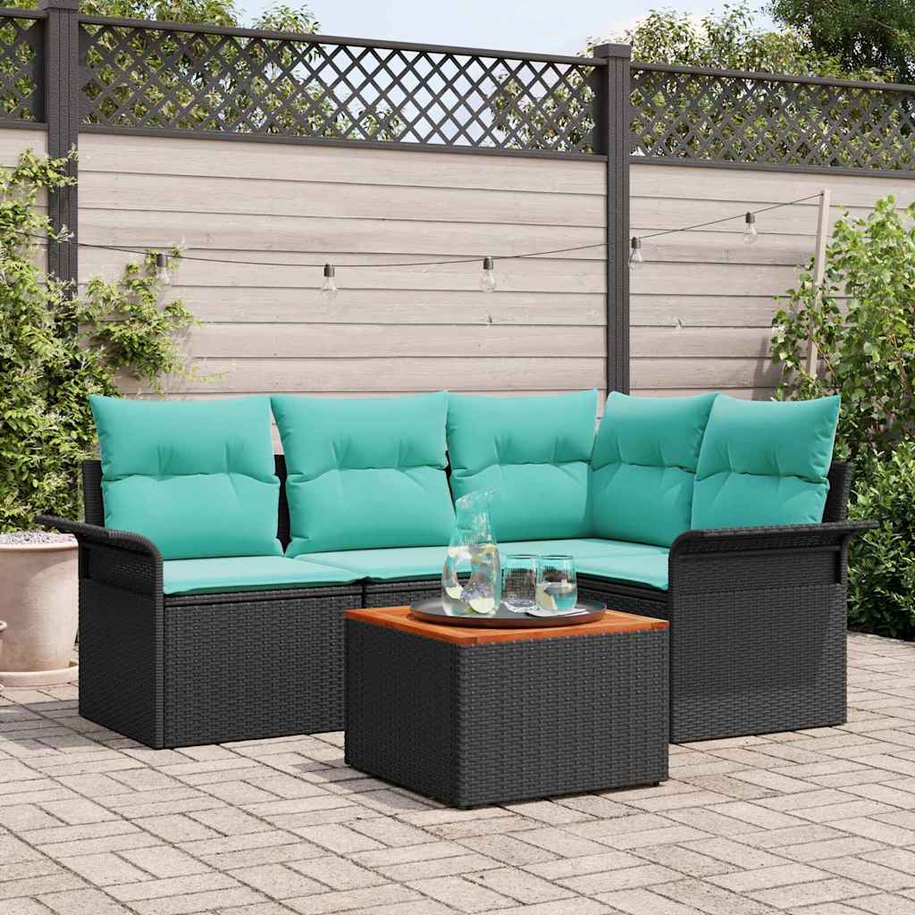 Set Divano da Giardino con cuscino 5 pcs Nero polyrattan | homemem39
