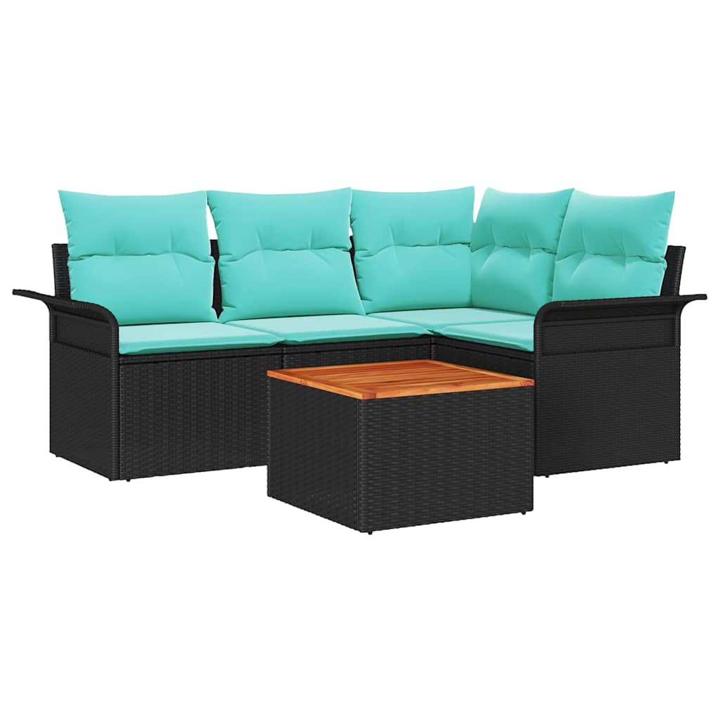 Set Divano da Giardino con cuscino 5 pcs Nero polyrattan | homemem39