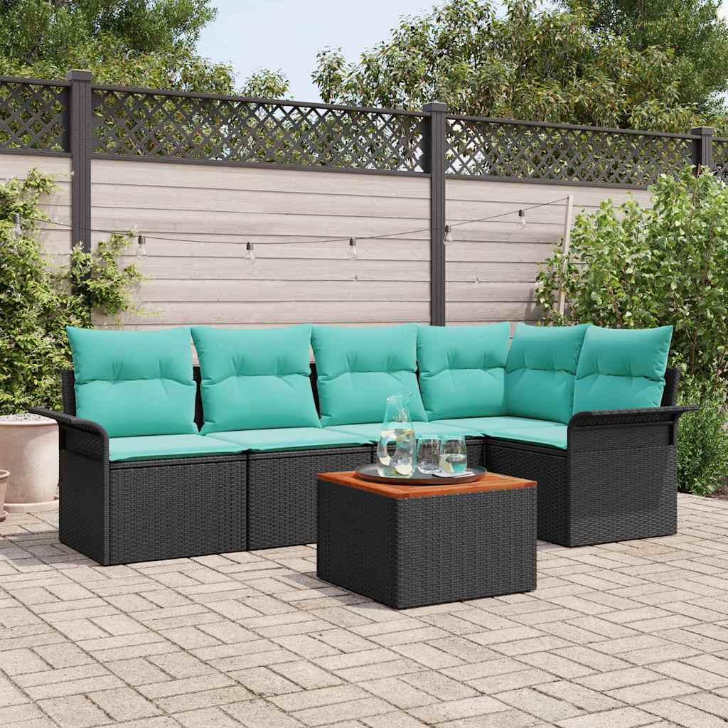 Set Divano da Giardino con cuscino 6 pcs Nero polyrattan | homemem39
