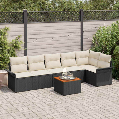 Set Divano da Giardino con cuscino 7 pcs Nero polyrattan | homemem39