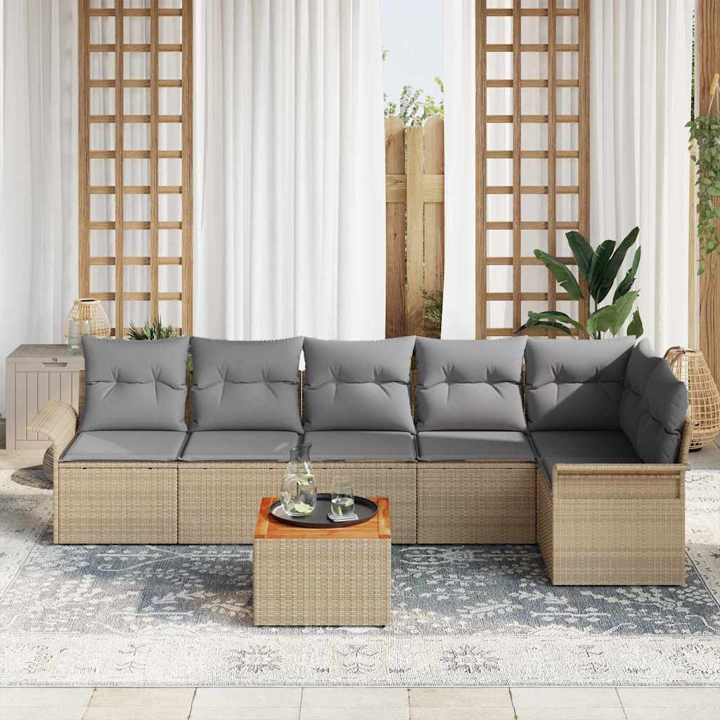 Set Divano da Giardino con cuscino 7 pcs Beige polyrattan | homemem39