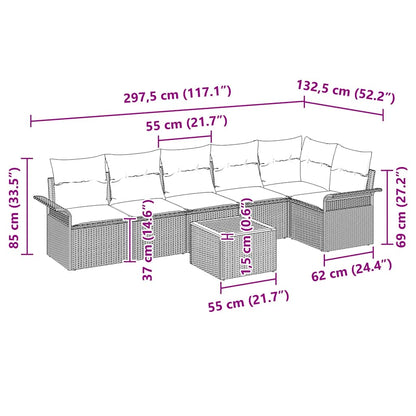 Set Divano da Giardino con cuscino 7 pcs Beige polyrattan | homemem39