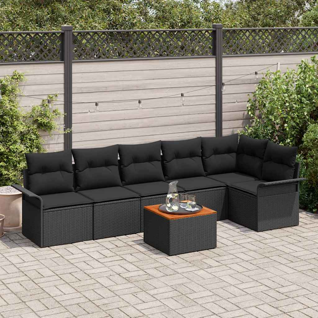 Set Divano da Giardino con cuscino 7 pcs Nero polyrattan | homemem39