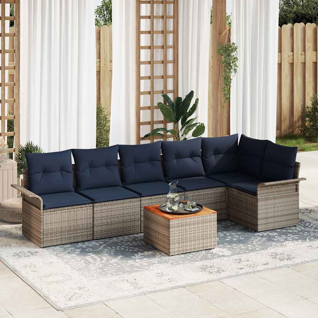 Set Divano da Giardino con cuscino 7 pcs Grigio polyrattan | homemem39
