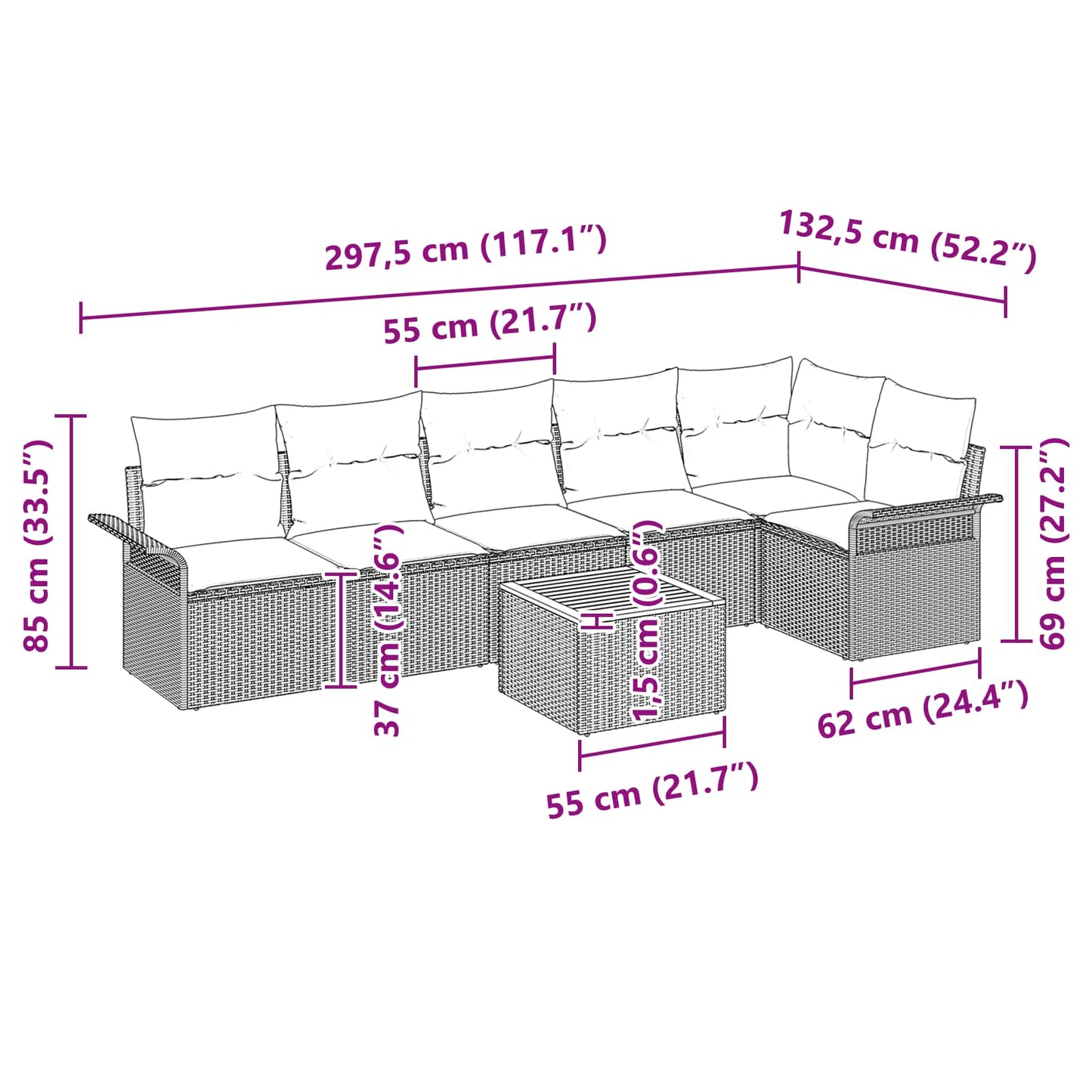 Set Divano da Giardino con cuscino 7 pcs Grigio polyrattan | homemem39