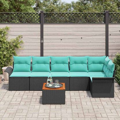 Set Divano da Giardino con cuscino 7 pcs Nero polyrattan | homemem39