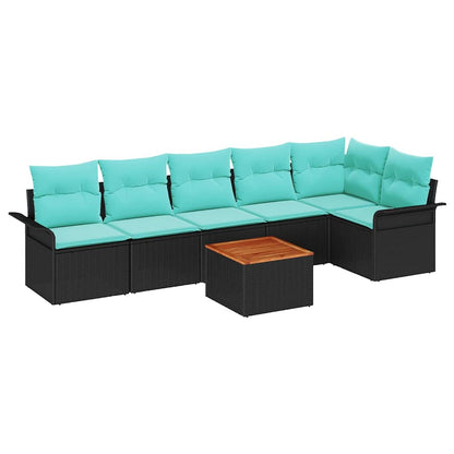 Set Divano da Giardino con cuscino 7 pcs Nero polyrattan | homemem39