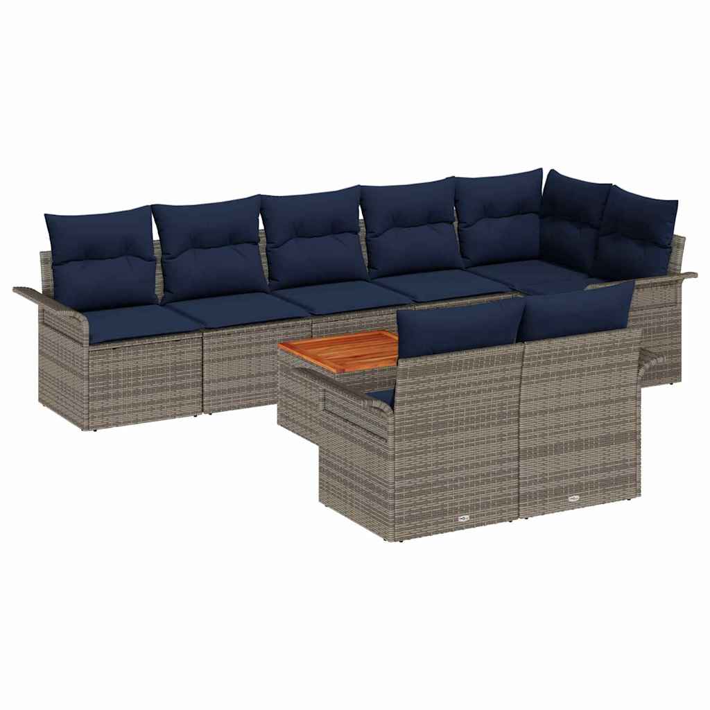 Set Divano da Giardino con cuscino 9 pcs Grigio polyrattan | homemem39