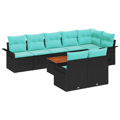 Set Divano da Giardino con cuscino 9 pcs Nero polyrattan | homemem39