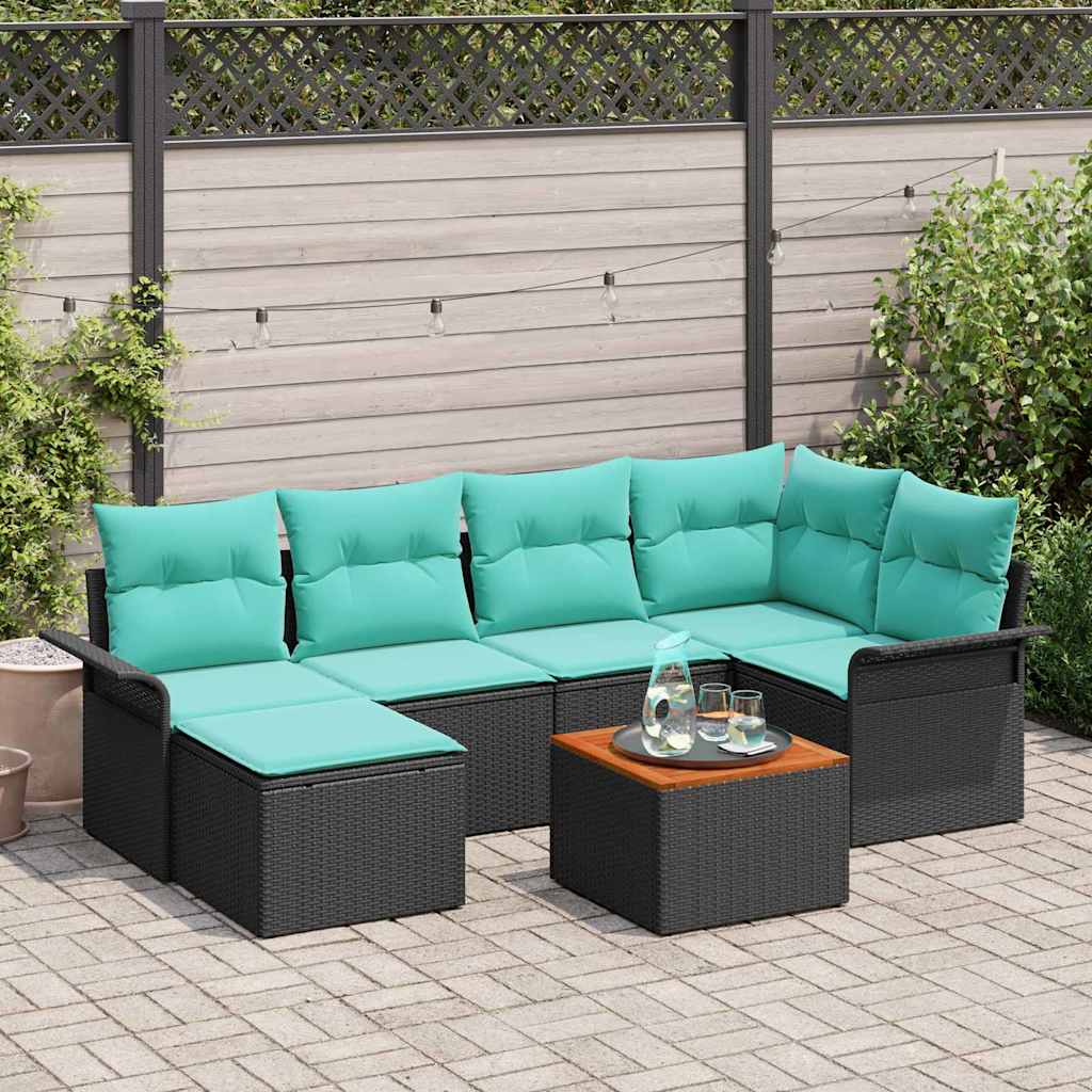 Set Divano da Giardino con cuscino 7 pcs Nero polyrattan | homemem39