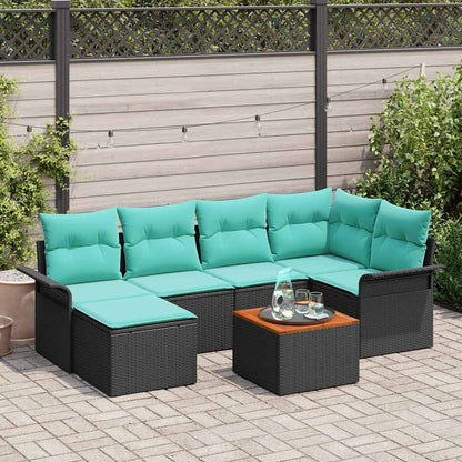 Set Divano da Giardino con cuscino 7 pcs Nero polyrattan | homemem39