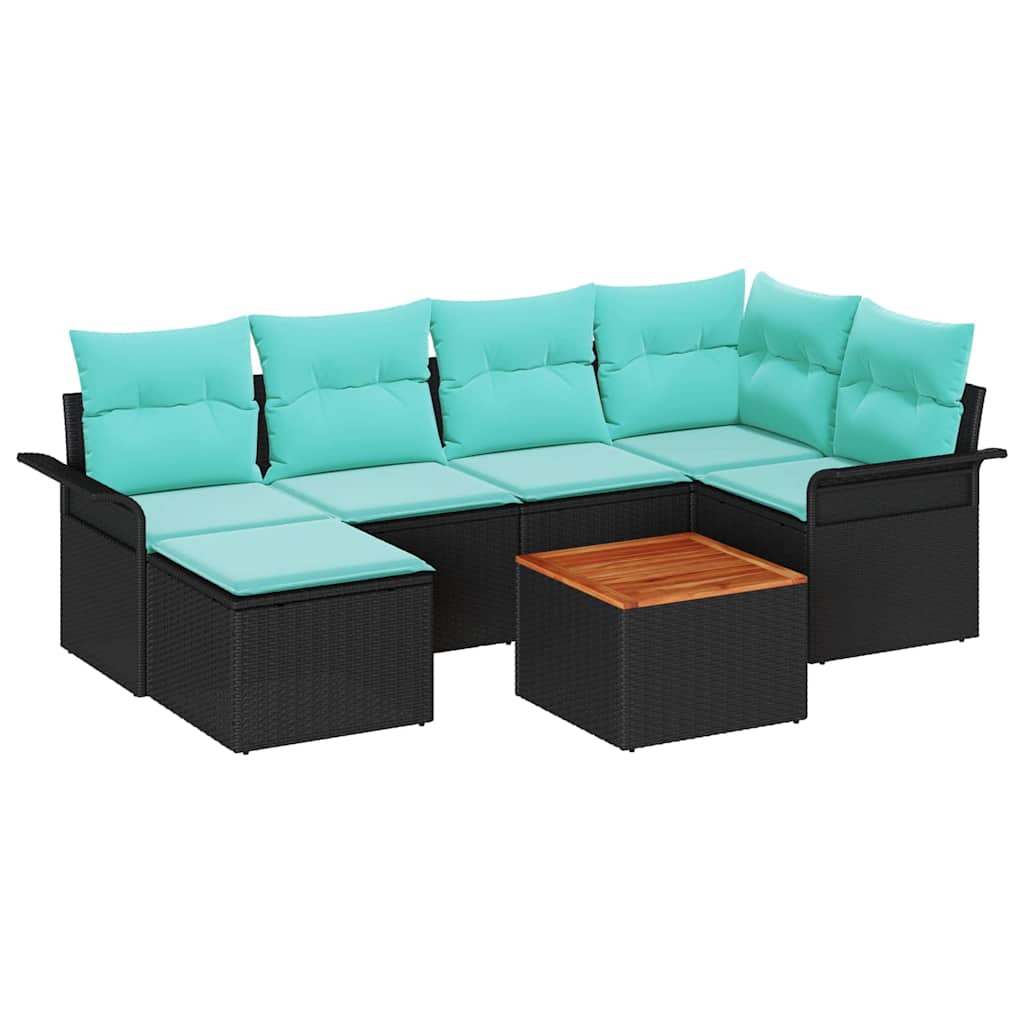 Set Divano da Giardino con cuscino 7 pcs Nero polyrattan | homemem39
