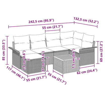 Set Divano da Giardino con cuscino 7 pcs Nero polyrattan