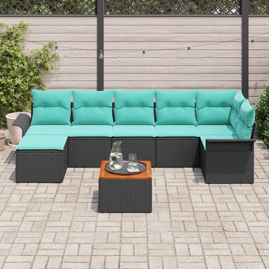 Set Divano da Giardino con cuscino 8 pcs Nero polyrattan | homemem39