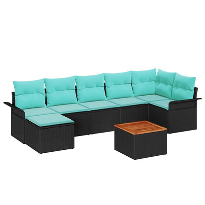Set Divano da Giardino con cuscino 8 pcs Nero polyrattan | homemem39