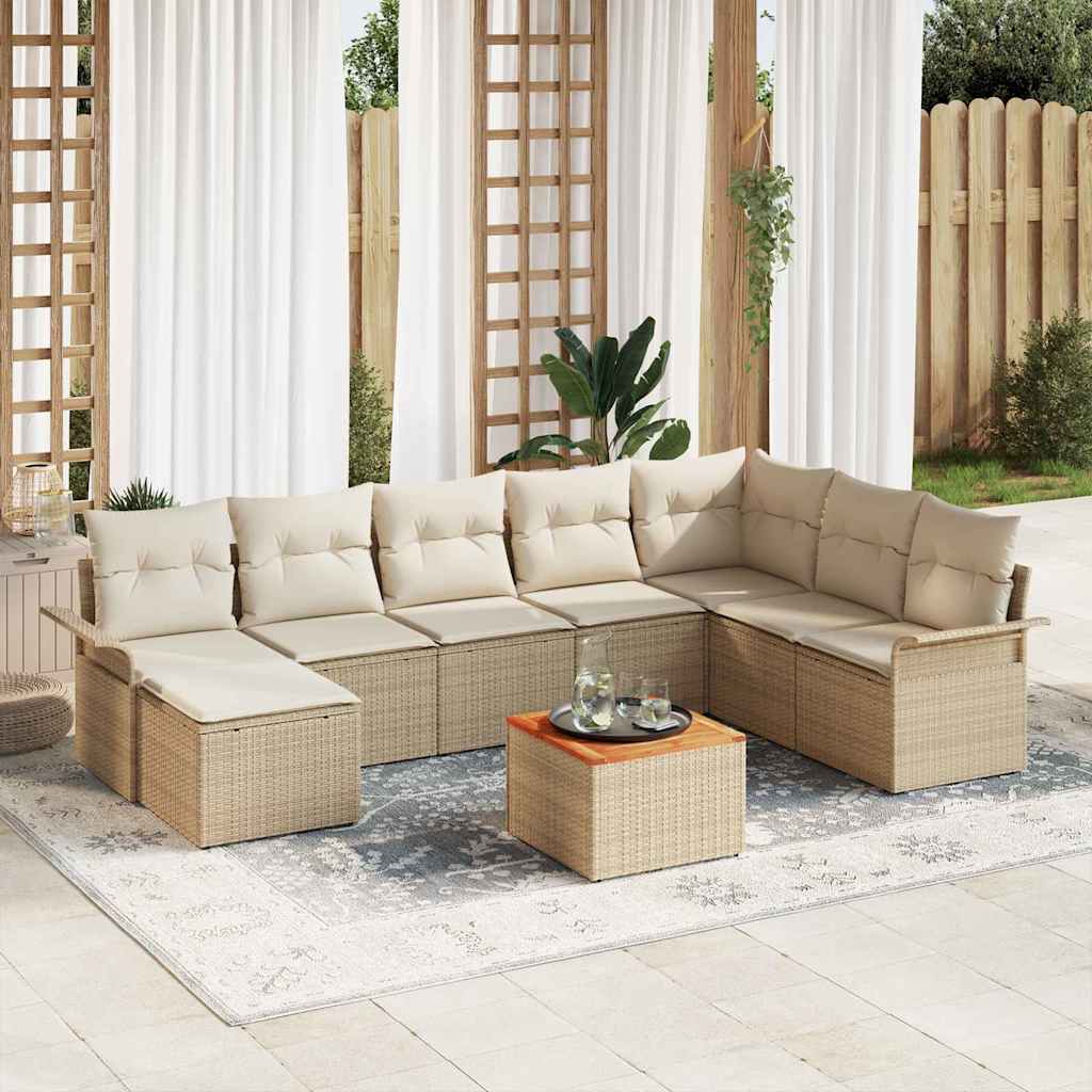 Set Divano da Giardino con cuscino 9 pcs Beige polyrattan | homemem39