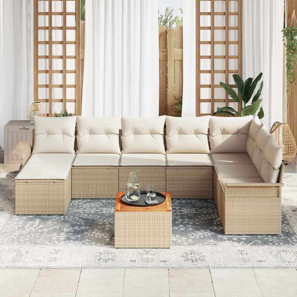 Set Divano da Giardino con cuscino 9 pcs Beige polyrattan | homemem39