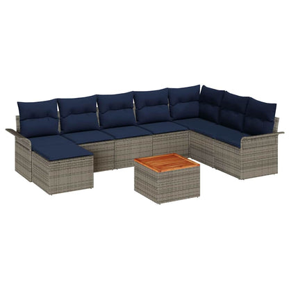Set Divano da Giardino con cuscino 9 pcs Grigio polyrattan | homemem39