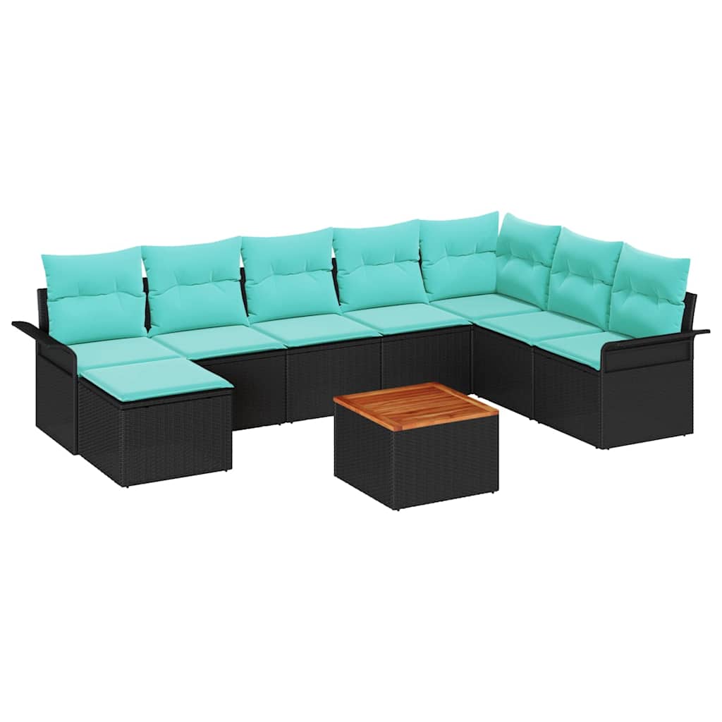 Set Divano da Giardino con cuscino 9 pcs Nero polyrattan | homemem39