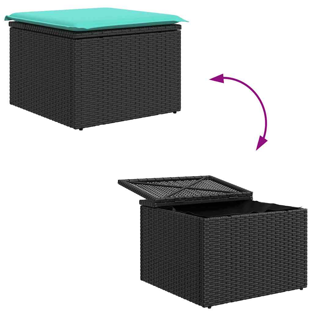 Set Divano da Giardino con cuscino 9 pcs Nero polyrattan | homemem39