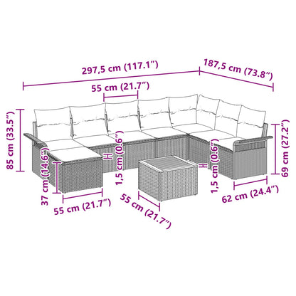 Set Divano da Giardino con cuscino 9 pcs Nero polyrattan