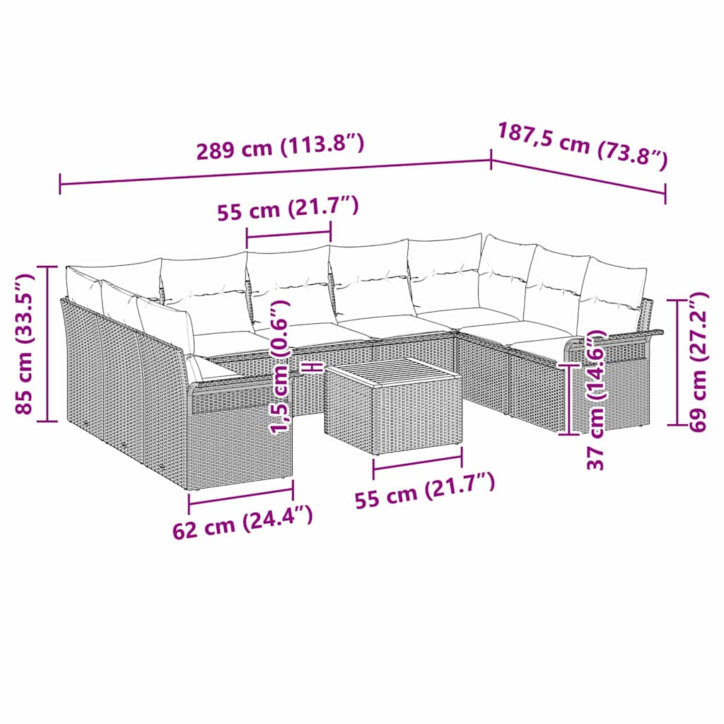 Set Divano da Giardino 10 pz Nero polyrattan | homemem39