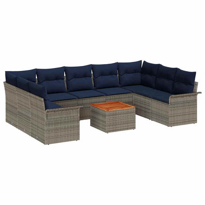 Set Divano da Giardino con cuscino 10 pcs Grigio polyrattan | homemem39