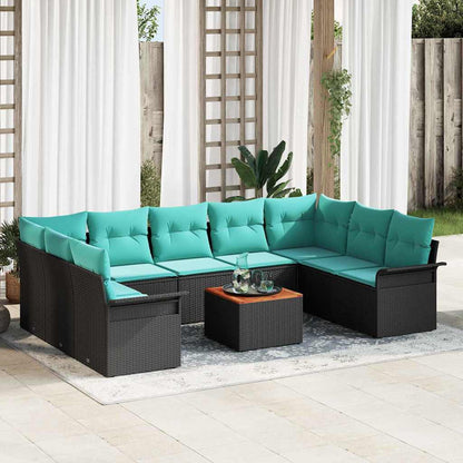 Set Divano da Giardino con cuscino 10 pcs Nero polyrattan | homemem39