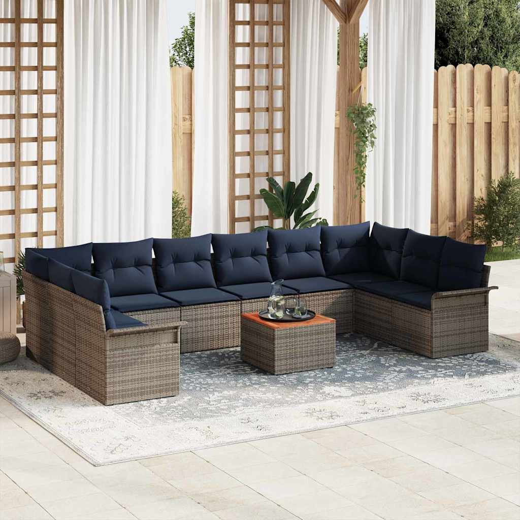 Set Divano da Giardino con cuscino 11 pcs Grigio polyrattan | homemem39