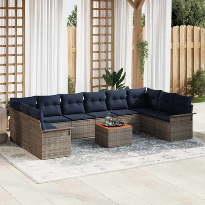 Set Divano da Giardino con cuscino 11 pcs Grigio polyrattan | homemem39