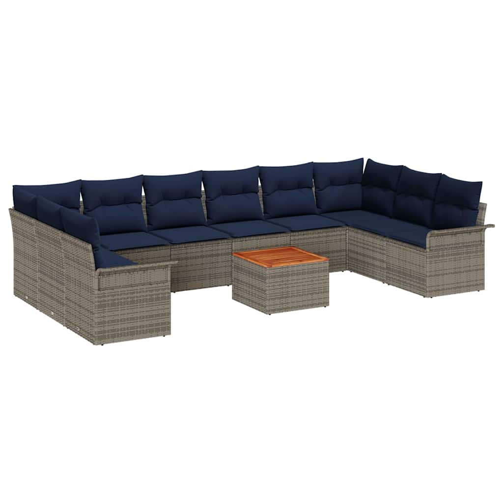 Set Divano da Giardino con cuscino 11 pcs Grigio polyrattan | homemem39