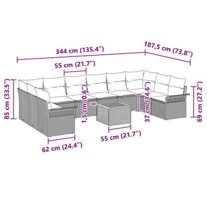 Set Divano da Giardino con cuscino 11 pcs Grigio polyrattan | homemem39